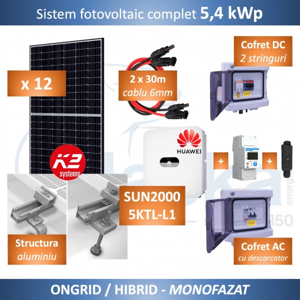 Sistem fotovoltaic ONGRID-HIBRID-Monofazat 5,4 kWp  alaska fotoovltaice